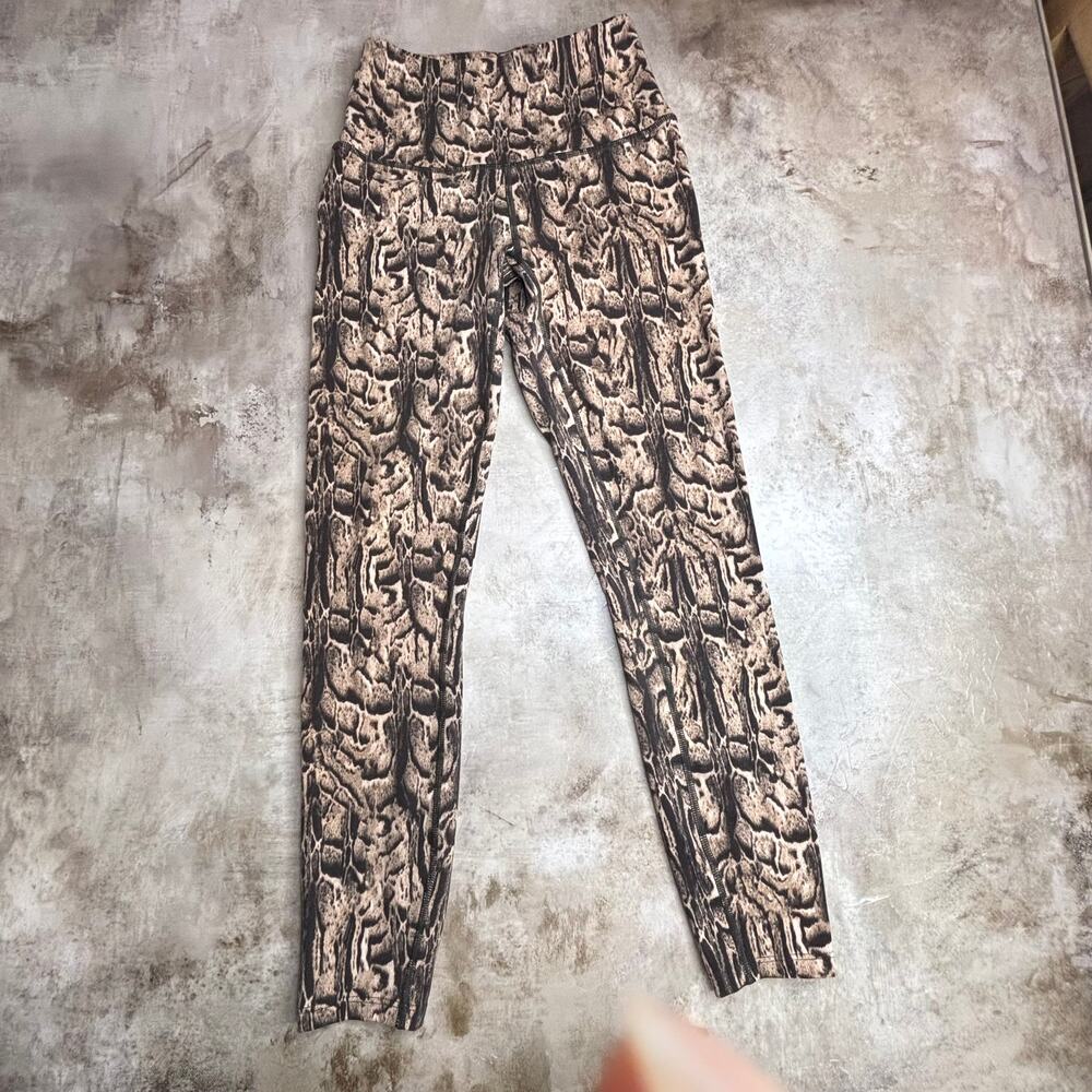 Varley Snake Print High Waist Leggings XS Brown Beige Animal Print Yoga Gym